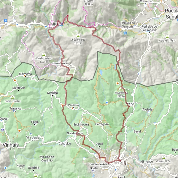 Miniatura do mapa de inspiração para ciclismo "Cicloviagem emocionante por Bragança e arredores" em Norte, Portugal. Gerado pelo planejador de rotas de ciclismo Tarmacs.app