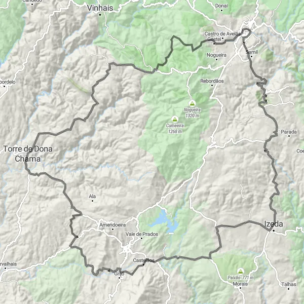 Miniatura do mapa de inspiração para ciclismo "Expedição épica pelas montanhas e vales de Bragança" em Norte, Portugal. Gerado pelo planejador de rotas de ciclismo Tarmacs.app