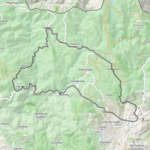 Miniatura do mapa de inspiração para ciclismo "Rota do Alto de Vila Verde" em Norte, Portugal. Gerado pelo planejador de rotas de ciclismo Tarmacs.app