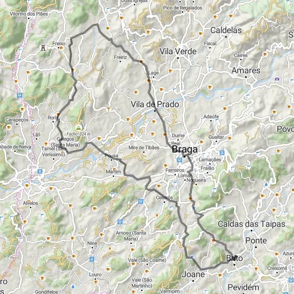 Miniatura do mapa de inspiração para ciclismo "Circuito dos Pelourinhos" em Norte, Portugal. Gerado pelo planejador de rotas de ciclismo Tarmacs.app