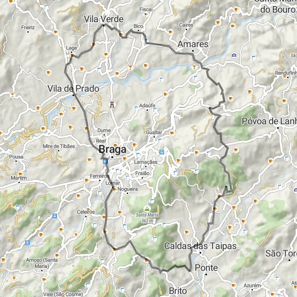Miniatura do mapa de inspiração para ciclismo "Circuito dos Picos" em Norte, Portugal. Gerado pelo planejador de rotas de ciclismo Tarmacs.app