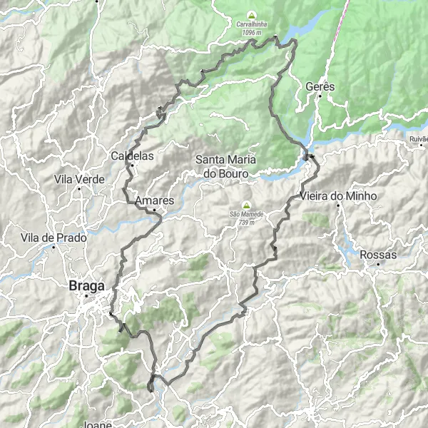 Miniatura do mapa de inspiração para ciclismo "Volta das Montanhas" em Norte, Portugal. Gerado pelo planejador de rotas de ciclismo Tarmacs.app