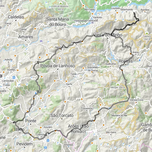 Miniatura do mapa de inspiração para ciclismo "Desafio das Montanhas do Norte" em Norte, Portugal. Gerado pelo planejador de rotas de ciclismo Tarmacs.app