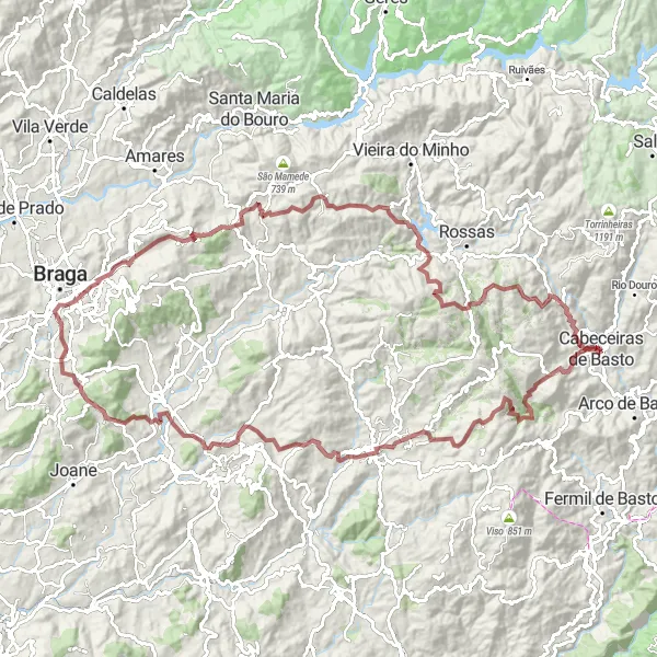 Miniatura do mapa de inspiração para ciclismo "Desafio pelas Serras e Aldeias da Região" em Norte, Portugal. Gerado pelo planejador de rotas de ciclismo Tarmacs.app