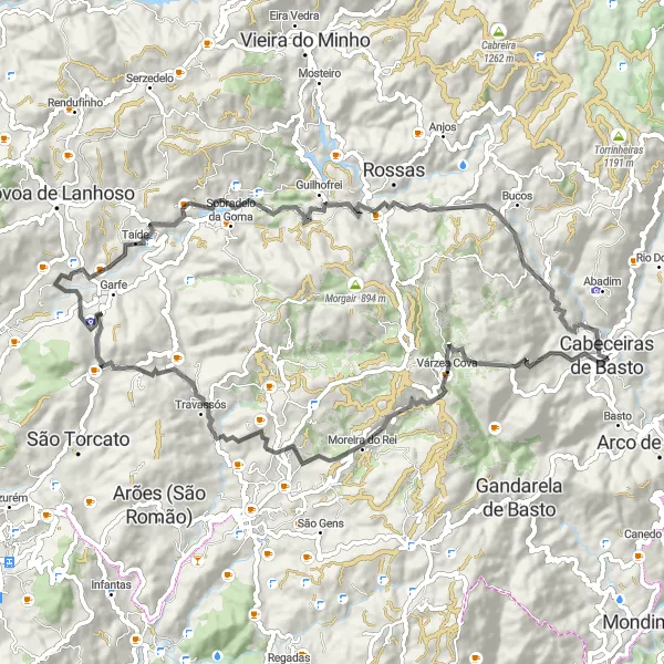 Miniatura do mapa de inspiração para ciclismo "Volta pelo Cabeceiras de Basto" em Norte, Portugal. Gerado pelo planejador de rotas de ciclismo Tarmacs.app