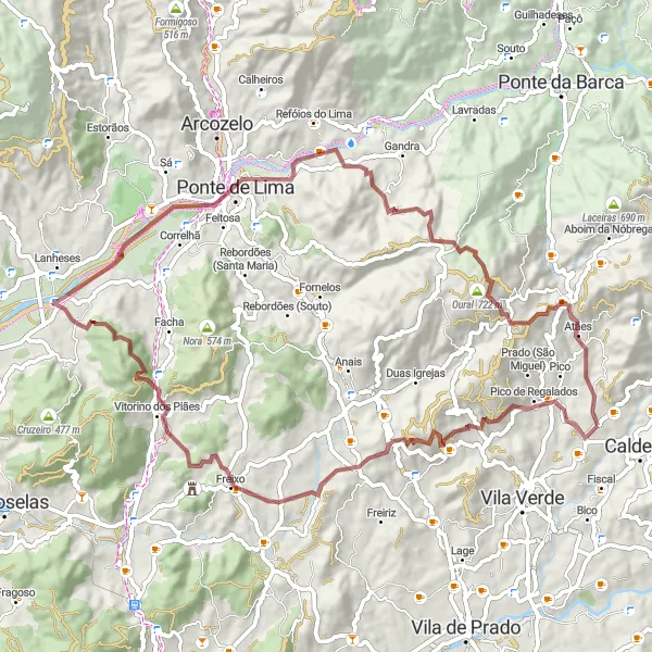 Miniatura do mapa de inspiração para ciclismo "Caminho dos Moinhos" em Norte, Portugal. Gerado pelo planejador de rotas de ciclismo Tarmacs.app