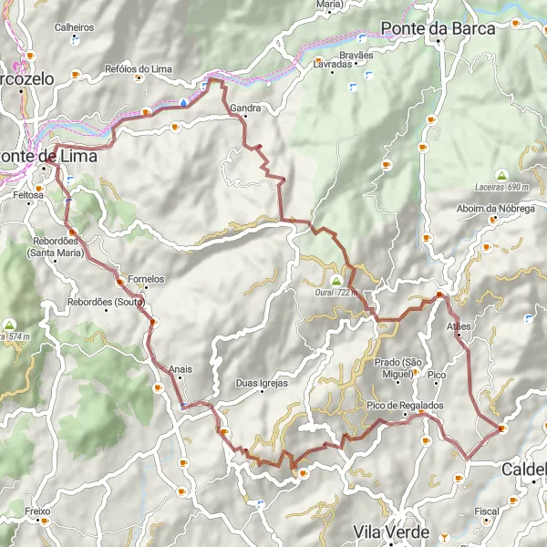Miniatura do mapa de inspiração para ciclismo "Rota dos Bosques" em Norte, Portugal. Gerado pelo planejador de rotas de ciclismo Tarmacs.app