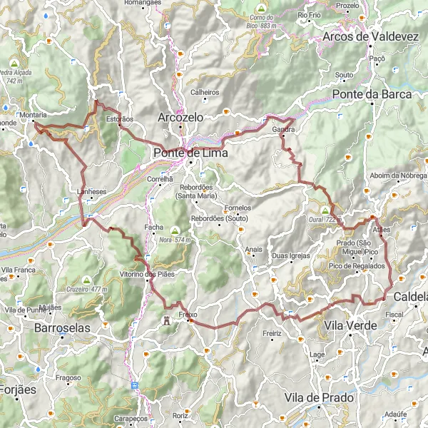 Miniatura do mapa de inspiração para ciclismo "Rota das Montanhas" em Norte, Portugal. Gerado pelo planejador de rotas de ciclismo Tarmacs.app