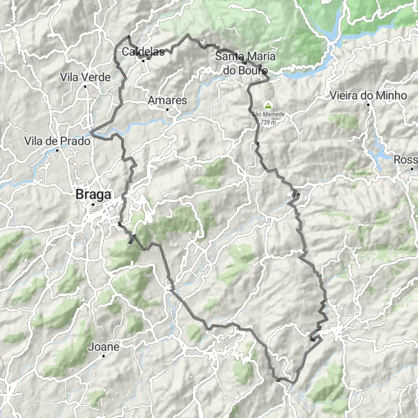 Miniatura do mapa de inspiração para ciclismo "Desafio até ao Lago de Coucieiro" em Norte, Portugal. Gerado pelo planejador de rotas de ciclismo Tarmacs.app