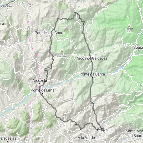 Miniatura do mapa de inspiração para ciclismo "Rota das Montanhas e Vales" em Norte, Portugal. Gerado pelo planejador de rotas de ciclismo Tarmacs.app