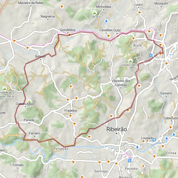 Miniatura do mapa de inspiração para ciclismo "Rota dos Moinhos de Vento" em Norte, Portugal. Gerado pelo planejador de rotas de ciclismo Tarmacs.app