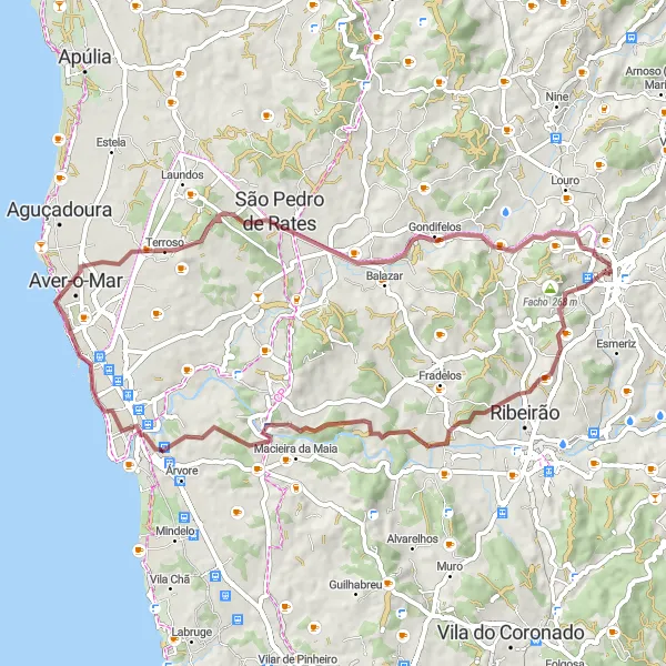 Miniatura do mapa de inspiração para ciclismo "Rota Pelos Caminhos da História" em Norte, Portugal. Gerado pelo planejador de rotas de ciclismo Tarmacs.app