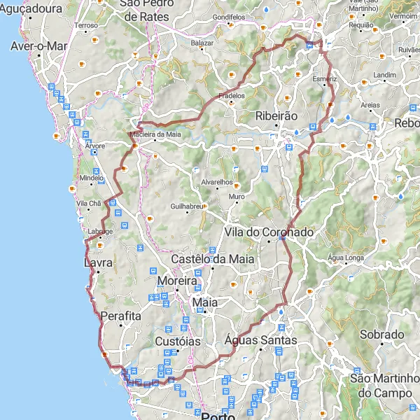 Miniatura do mapa de inspiração para ciclismo "Trilho de São Pedro Fins e Brufe" em Norte, Portugal. Gerado pelo planejador de rotas de ciclismo Tarmacs.app