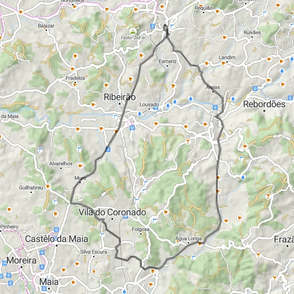 Miniatura do mapa de inspiração para ciclismo "Caminho das Colinas" em Norte, Portugal. Gerado pelo planejador de rotas de ciclismo Tarmacs.app
