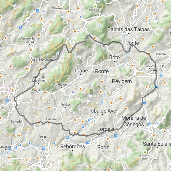 Miniatura do mapa de inspiração para ciclismo "Tour de Telhado e Landim" em Norte, Portugal. Gerado pelo planejador de rotas de ciclismo Tarmacs.app
