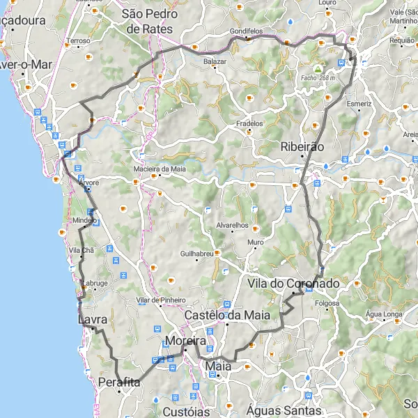 Miniatura do mapa de inspiração para ciclismo "Passeio pela Trofa e Vila Chã" em Norte, Portugal. Gerado pelo planejador de rotas de ciclismo Tarmacs.app