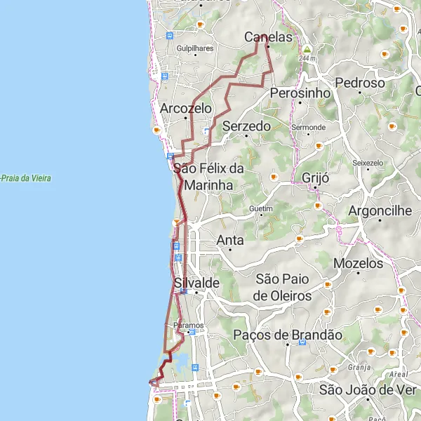 Miniatura do mapa de inspiração para ciclismo "Aventura Gravel em Espinho" em Norte, Portugal. Gerado pelo planejador de rotas de ciclismo Tarmacs.app