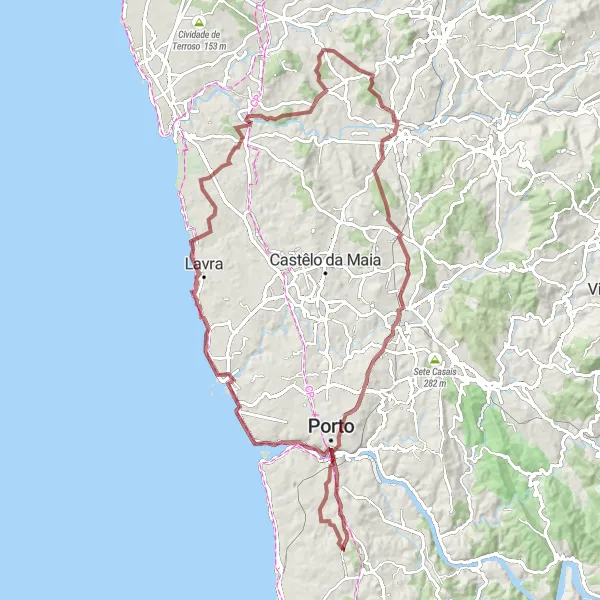 Miniatura do mapa de inspiração para ciclismo "Desafie-se em Foz do Douro" em Norte, Portugal. Gerado pelo planejador de rotas de ciclismo Tarmacs.app