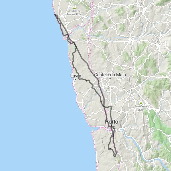 Miniatura do mapa de inspiração para ciclismo "Caminho de Canelas a Porto" em Norte, Portugal. Gerado pelo planejador de rotas de ciclismo Tarmacs.app