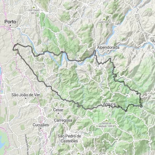 Miniatura do mapa de inspiração para ciclismo "Desafio de Ciclismo ao Longo do Rio Douro" em Norte, Portugal. Gerado pelo planejador de rotas de ciclismo Tarmacs.app