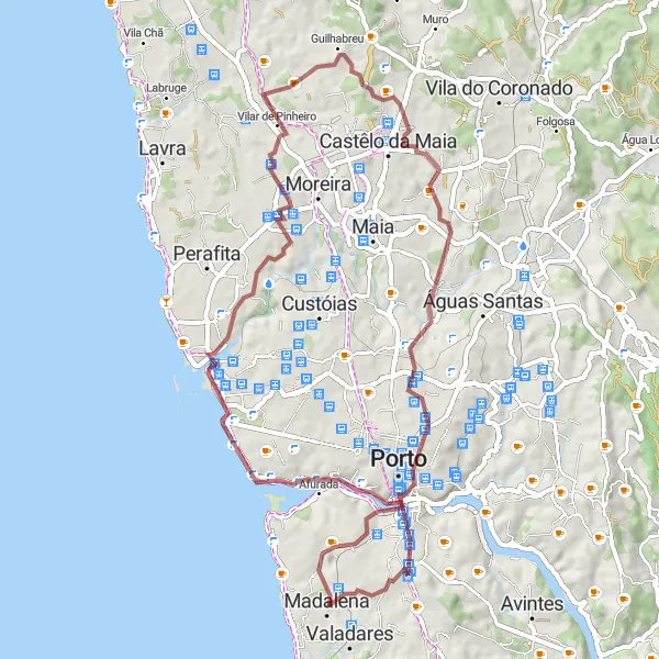 Miniatura do mapa de inspiração para ciclismo "Rota de Ciclismo Gravel Canidelo - Norte" em Norte, Portugal. Gerado pelo planejador de rotas de ciclismo Tarmacs.app