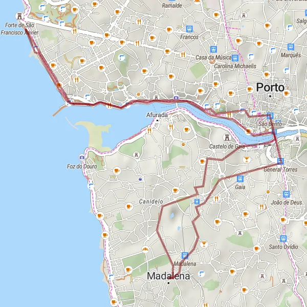 Miniatura do mapa de inspiração para ciclismo "Rota de Ciclismo Gravel Canidelo - Norte" em Norte, Portugal. Gerado pelo planejador de rotas de ciclismo Tarmacs.app