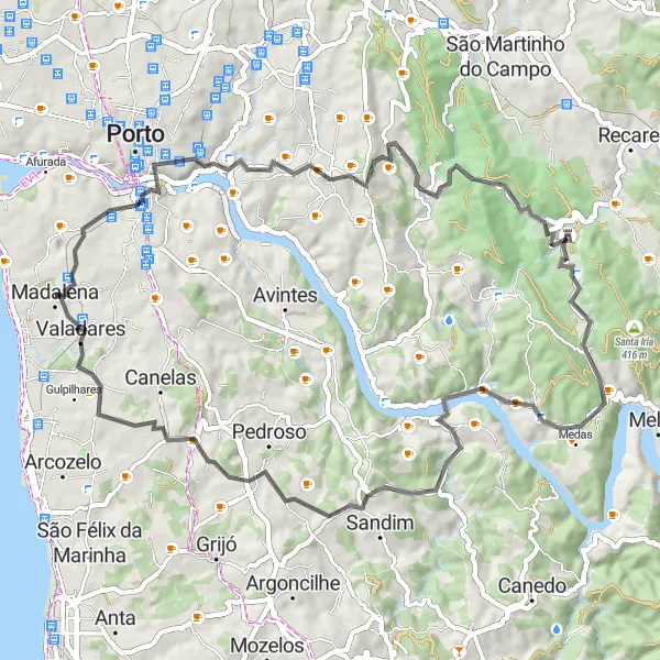 Miniatura do mapa de inspiração para ciclismo "Caminho Histórico de Santa Marinha a Valadares" em Norte, Portugal. Gerado pelo planejador de rotas de ciclismo Tarmacs.app