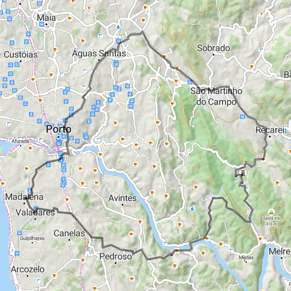 Miniatura do mapa de inspiração para ciclismo "Desafio da Serra das Flores" em Norte, Portugal. Gerado pelo planejador de rotas de ciclismo Tarmacs.app