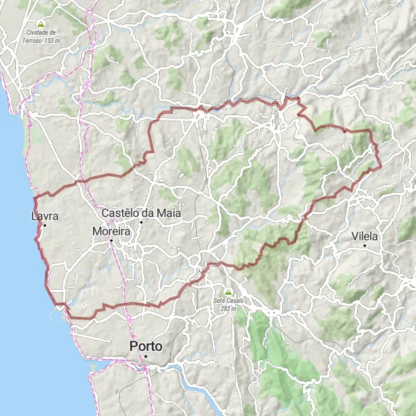 Map miniature of "Carvalhosa Epic Gravel Adventure" cycling inspiration in Norte, Portugal. Generated by Tarmacs.app cycling route planner