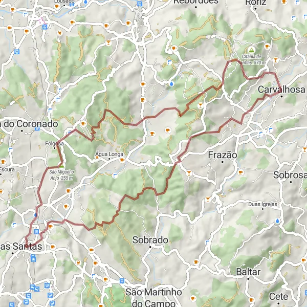 Map miniature of "Gravel Cycling Route: Carvalhosa Gravel Experience" cycling inspiration in Norte, Portugal. Generated by Tarmacs.app cycling route planner