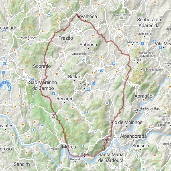 Map miniature of "Gravel Cycling Route: Carvalhosa Adventure" cycling inspiration in Norte, Portugal. Generated by Tarmacs.app cycling route planner