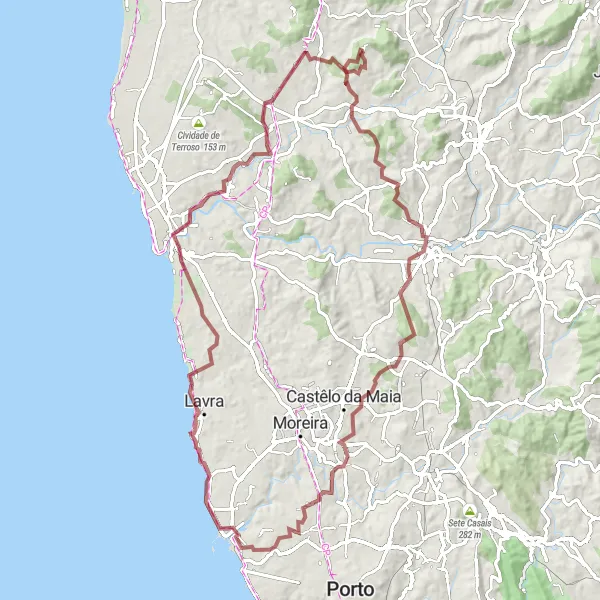 Miniatura do mapa de inspiração para ciclismo "Percurso Gravel de Chavão a Pelourinho de Rates" em Norte, Portugal. Gerado pelo planejador de rotas de ciclismo Tarmacs.app