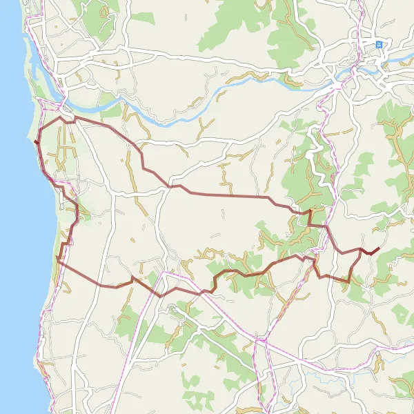 Miniatura do mapa de inspiração para ciclismo "Exploração da paisagem rural e da costa" em Norte, Portugal. Gerado pelo planejador de rotas de ciclismo Tarmacs.app