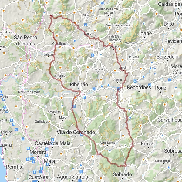 Miniatura do mapa de inspiração para ciclismo "Caminho Gravel de Chavão a Goios" em Norte, Portugal. Gerado pelo planejador de rotas de ciclismo Tarmacs.app