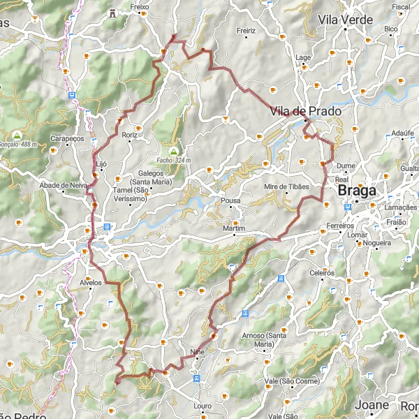 Miniatura do mapa de inspiração para ciclismo "Exploração das aldeias e montes locais" em Norte, Portugal. Gerado pelo planejador de rotas de ciclismo Tarmacs.app