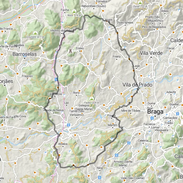 Miniatura do mapa de inspiração para ciclismo "Rota Rodoviária de Chavão a Carvalhas" em Norte, Portugal. Gerado pelo planejador de rotas de ciclismo Tarmacs.app