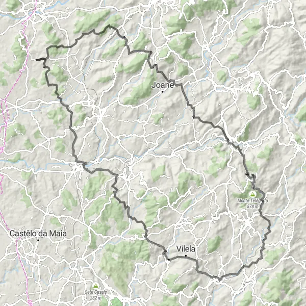 Miniatura do mapa de inspiração para ciclismo "Desafio pelos caminhos históricos e panorâmicos" em Norte, Portugal. Gerado pelo planejador de rotas de ciclismo Tarmacs.app