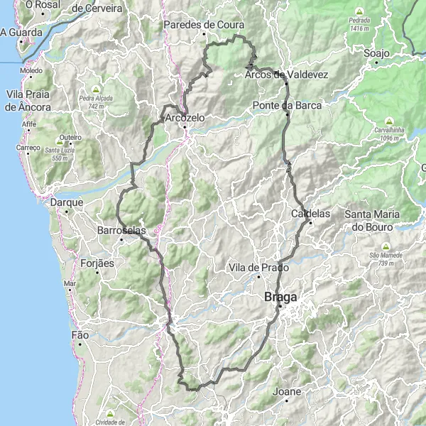 Miniatura do mapa de inspiração para ciclismo "Rota Rodoviária de Chavão a Arnoso (Santa Eulália)" em Norte, Portugal. Gerado pelo planejador de rotas de ciclismo Tarmacs.app