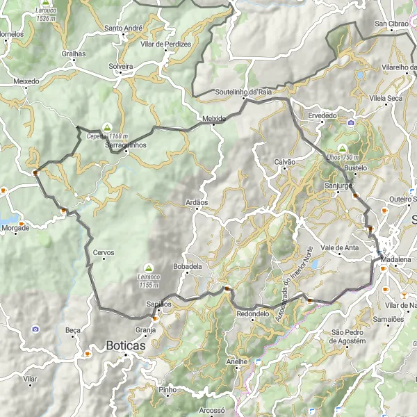 Map miniature of "Chaves to Pinheiro Manso Road Route" cycling inspiration in Norte, Portugal. Generated by Tarmacs.app cycling route planner