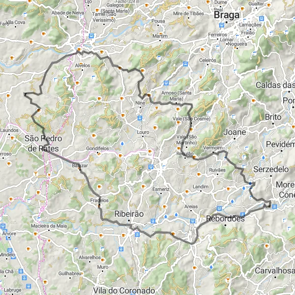 Miniatura do mapa de inspiração para ciclismo "Volta Cultural por Gilmonde e Rebordões" em Norte, Portugal. Gerado pelo planejador de rotas de ciclismo Tarmacs.app