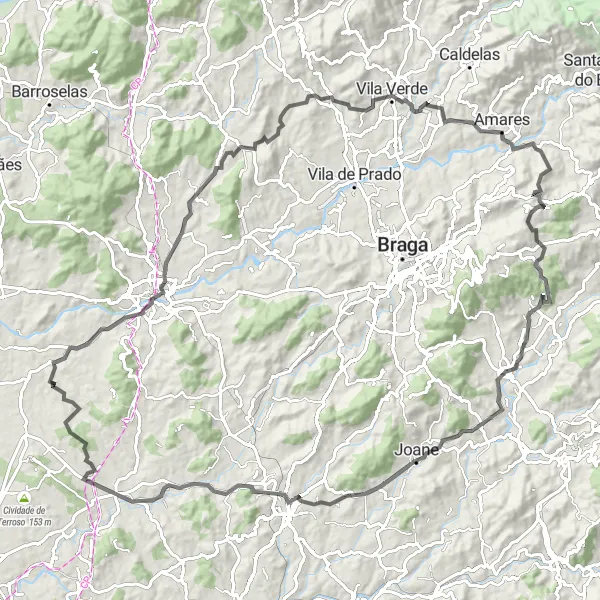 Miniatura do mapa de inspiração para ciclismo "Rural Road Adventure" em Norte, Portugal. Gerado pelo planejador de rotas de ciclismo Tarmacs.app