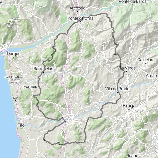 Miniatura do mapa de inspiração para ciclismo "Cristelo Circuit" em Norte, Portugal. Gerado pelo planejador de rotas de ciclismo Tarmacs.app