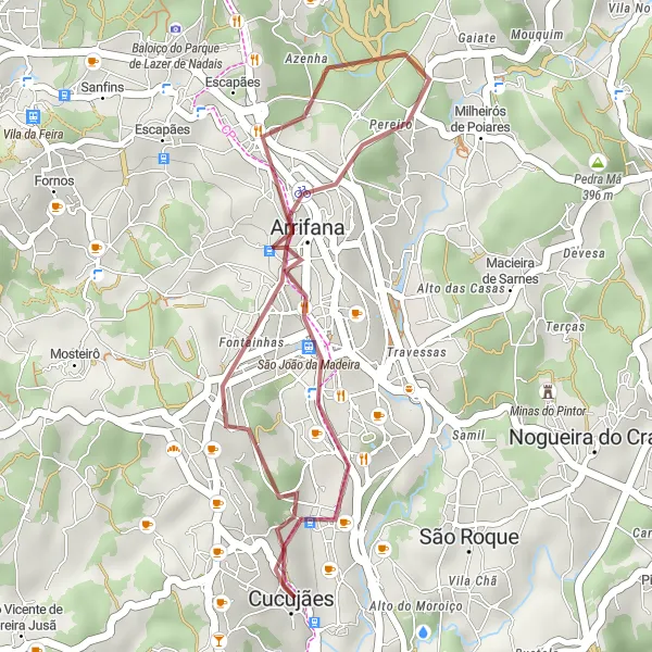 Map miniature of "Discovering Arrifana" cycling inspiration in Norte, Portugal. Generated by Tarmacs.app cycling route planner