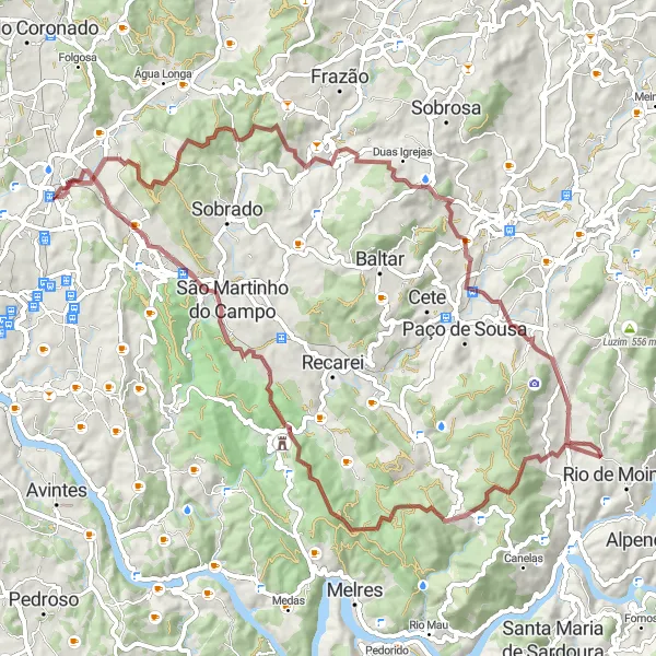 Miniatura do mapa de inspiração para ciclismo "Rota de Gravel Alfena-Mouzinho" em Norte, Portugal. Gerado pelo planejador de rotas de ciclismo Tarmacs.app