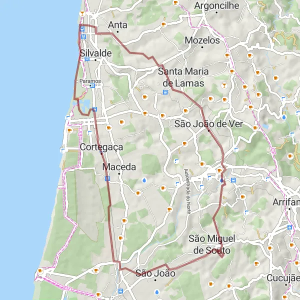 Miniatura do mapa de inspiração para ciclismo "Circuito das Aldeias de Santa Maria da Feira" em Norte, Portugal. Gerado pelo planejador de rotas de ciclismo Tarmacs.app