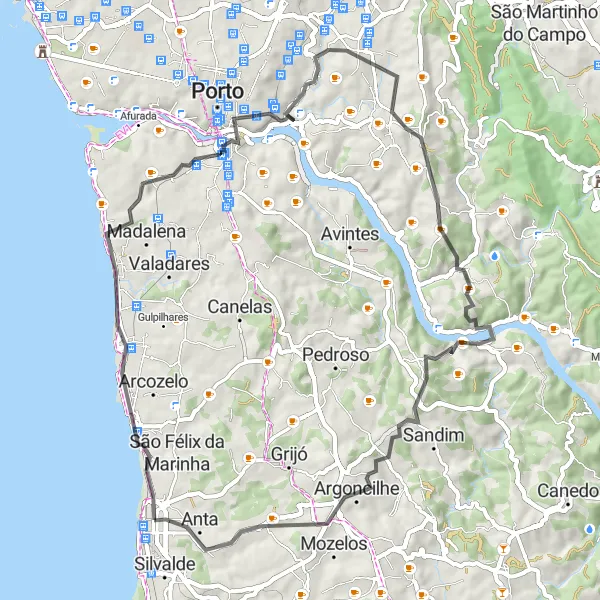 Miniatura do mapa de inspiração para ciclismo "Rota da Costa Atlântica" em Norte, Portugal. Gerado pelo planejador de rotas de ciclismo Tarmacs.app
