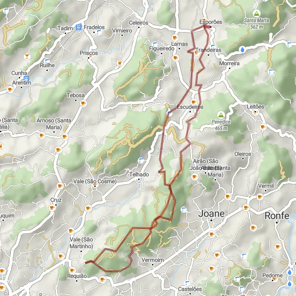 Miniatura do mapa de inspiração para ciclismo "Exploração da Serra de Esporões" em Norte, Portugal. Gerado pelo planejador de rotas de ciclismo Tarmacs.app