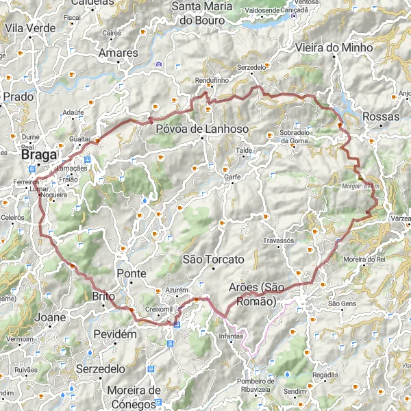 Miniatura do mapa de inspiração para ciclismo "Rota do Pedraído e Arredores" em Norte, Portugal. Gerado pelo planejador de rotas de ciclismo Tarmacs.app