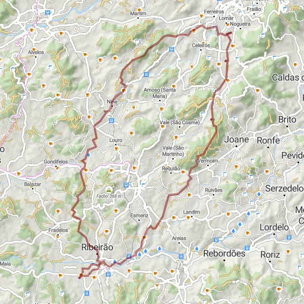 Miniatura do mapa de inspiração para ciclismo "Trilho dos Arcos e Ribeirão" em Norte, Portugal. Gerado pelo planejador de rotas de ciclismo Tarmacs.app