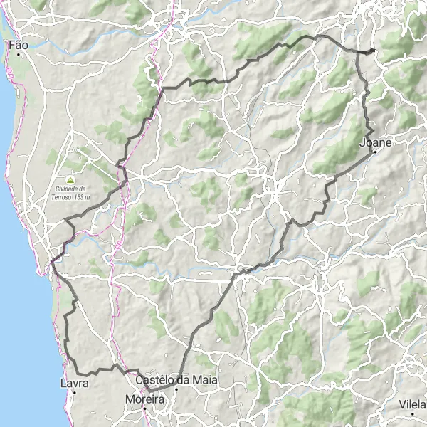 Miniatura do mapa de inspiração para ciclismo "Travessia das Colinas de Esporões" em Norte, Portugal. Gerado pelo planejador de rotas de ciclismo Tarmacs.app